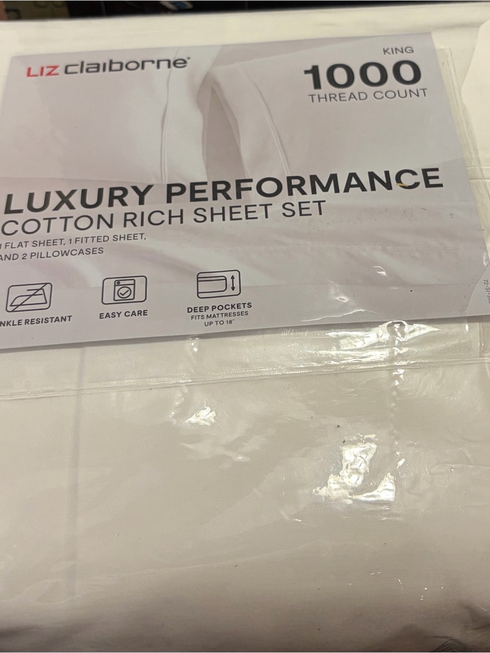 NEW in package Liz Claiborne King 1000 Thread Count Luxury White Sheet Set